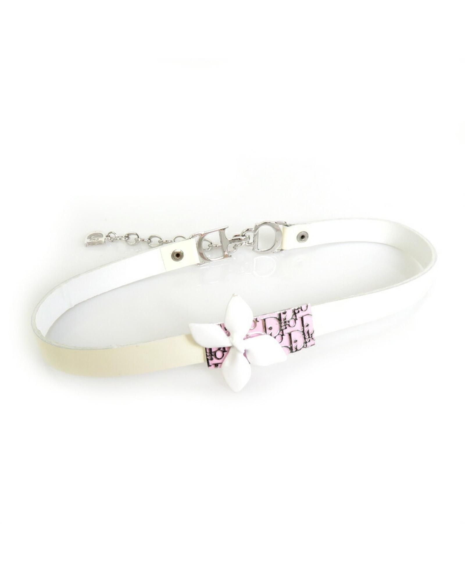 image of Christian Dior Trotter Necklace - Leather And Metal Choker in White, Women's