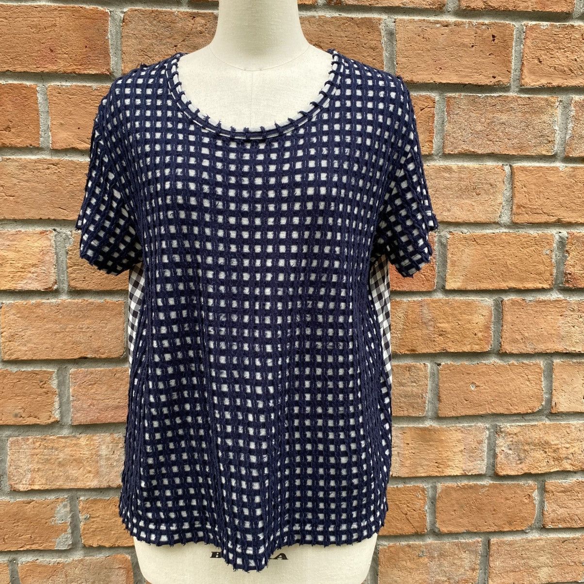 Zucca Zucca Navy Textured Grid Front Top with Sheer Back Panel Size M / US 6-8 / IT 42-44 - 15 Thumbnail