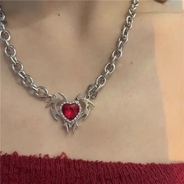 Jewelry Red Zircon Love Pendant Necklace Size ONE SIZE - 1 Thumbnail