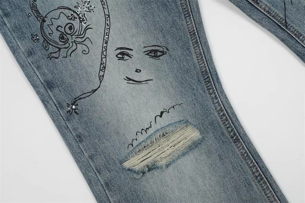 Japanese Brand × Jean High street hand-painted graffiti bootcut jeans for men Size US 32 / EU 48 - 4 Thumbnail