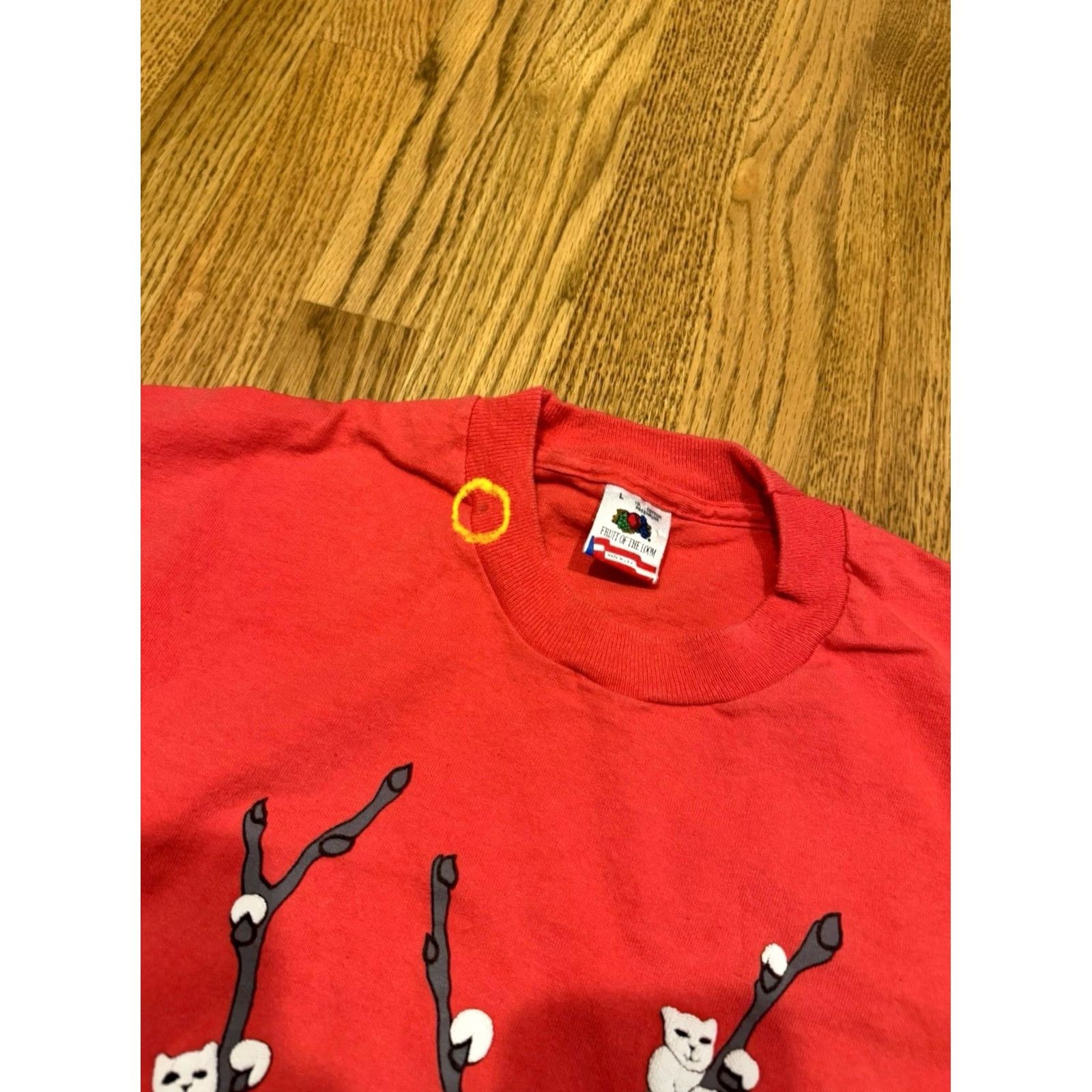 Fruit Of The Loom VINTAGE Cherry Blossom Cat Flowers T Shirt Pink L Kitty Cats 90s Funny Puff Print Fruit of the Loom Womens/Mens? Size L / US 10 / IT 46 - 3 Thumbnail