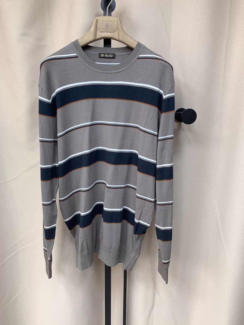 Loro Piana LORO PIANA Grey cotton fabric with dark blue thick stripe Size US M / EU 48-50 / 2 - 2 Thumbnail