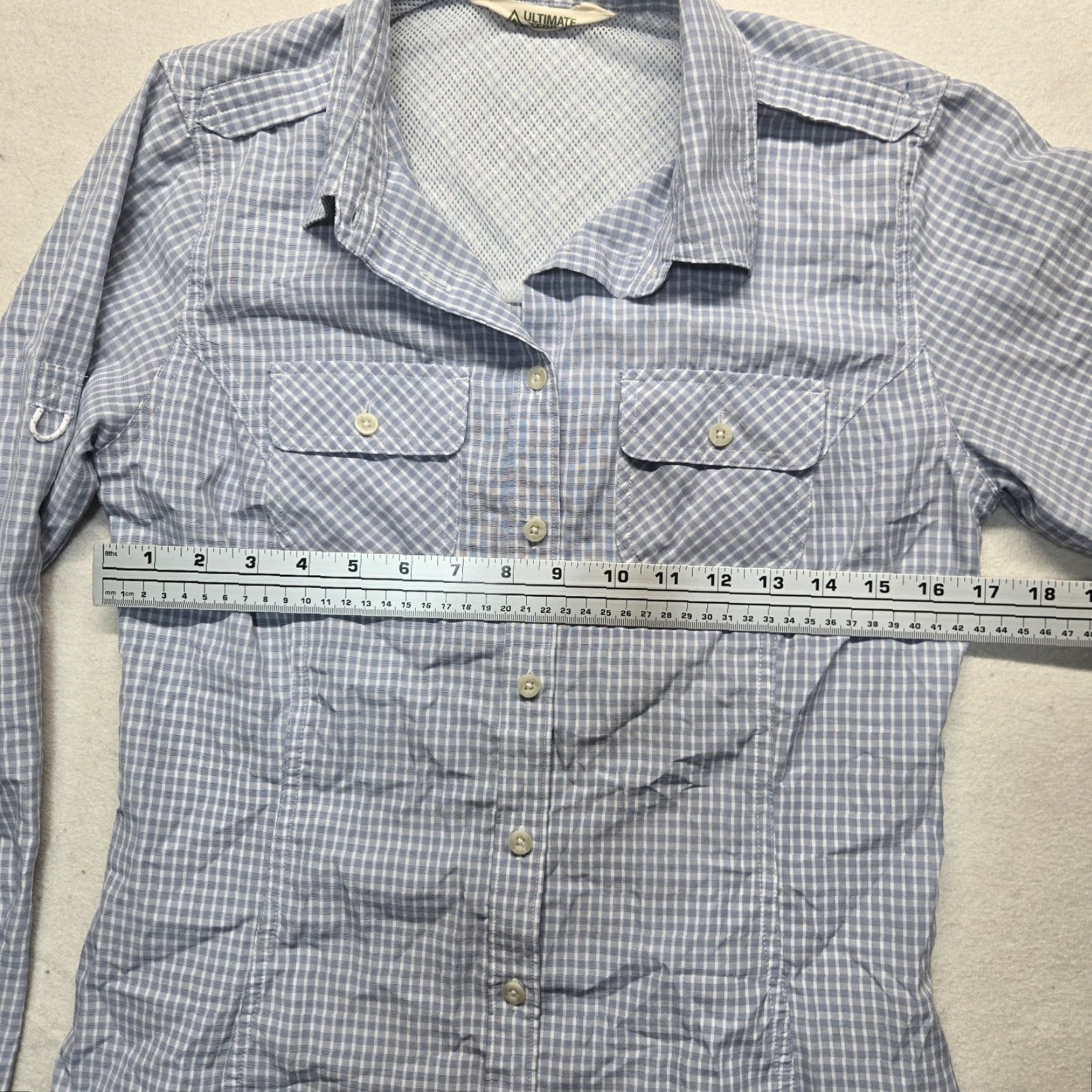 Vintage VINTAGE Ultimate Terrain Women’s Button-Up Shirt Long Sleeve Size S Blue Checkered Cotton Casual All Seasons Size S / US 4 / IT 40 - 3 Thumbnail