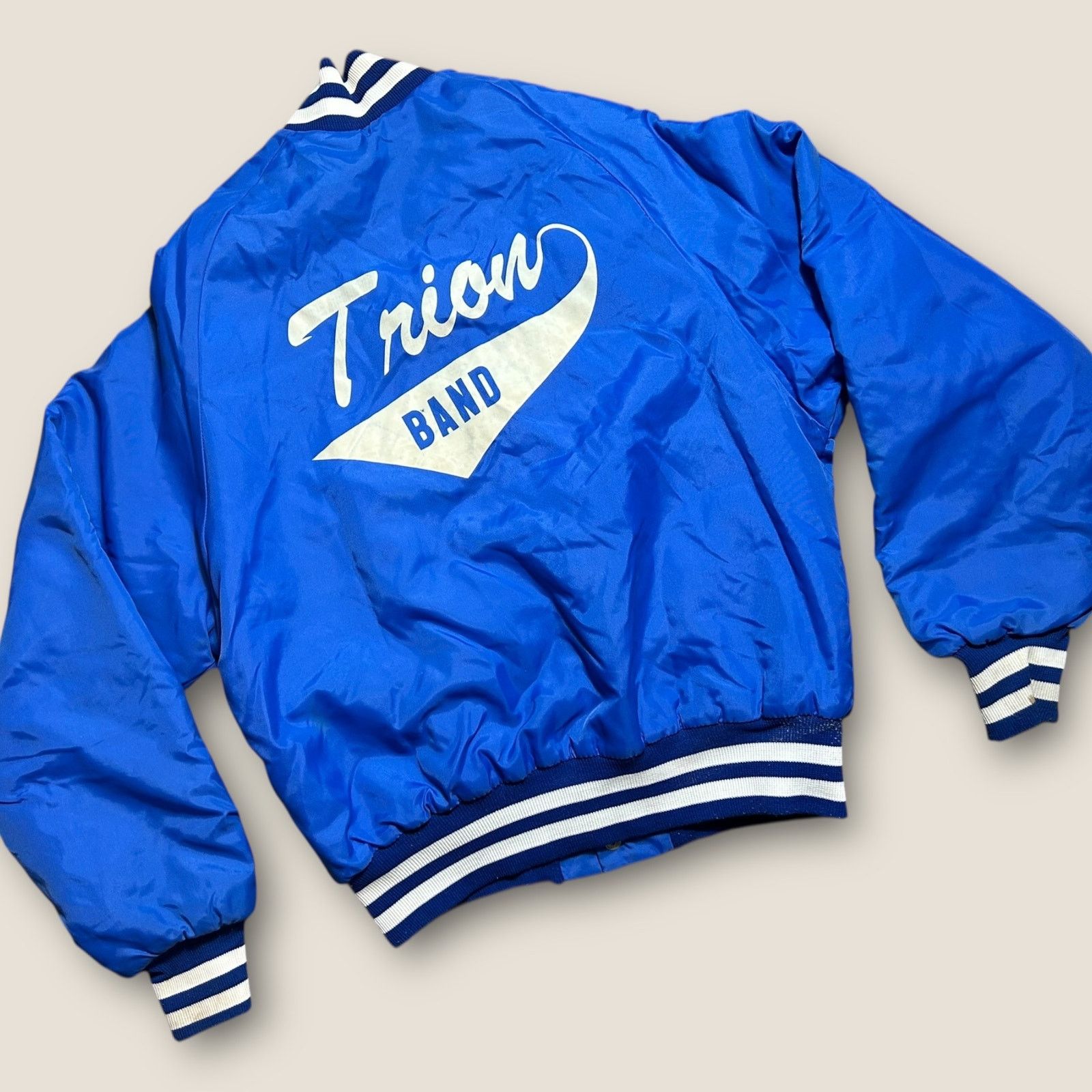 Other Vintage 90s Triton Band Varsity Jacket Satin Blue Snap Small Size US S / EU 44-46 / 1 - 3 Thumbnail