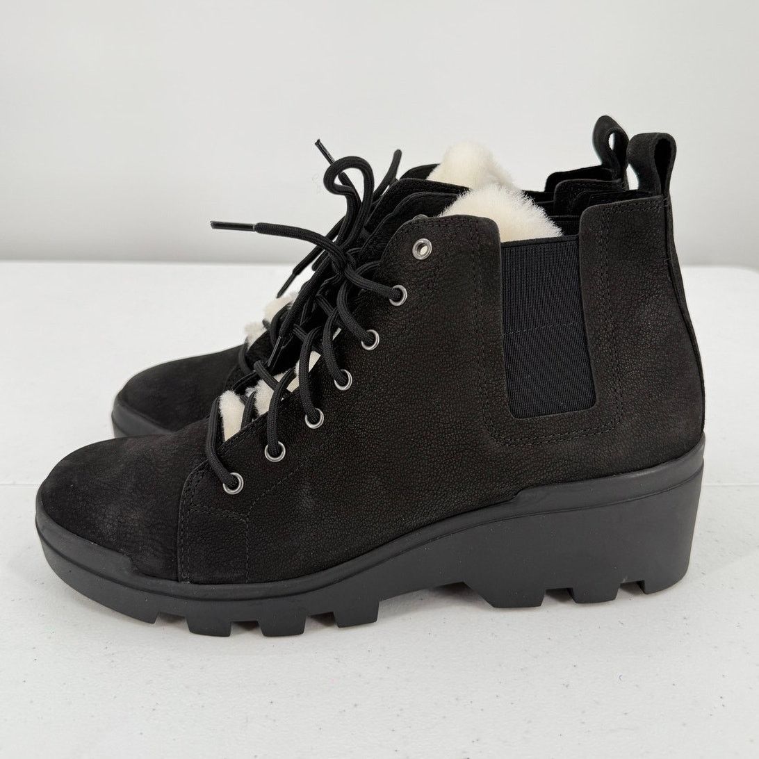 Eileen Fisher NEW Eileen Fisher Black Calm Shearling Wedge Boot Booties Size US 8 / IT 38 - 1 Thumbnail