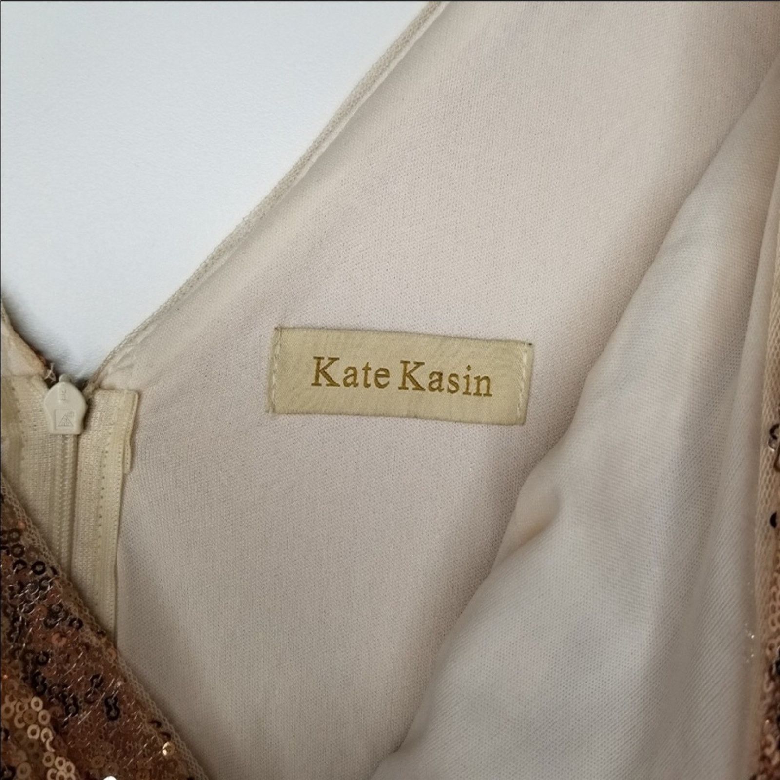 Nordstrom NEW KATE KASIN Pink Rose Gold Sequin Sparkle Maxi Gown Dress Size L / US 10 / IT 46 - 7 Thumbnail