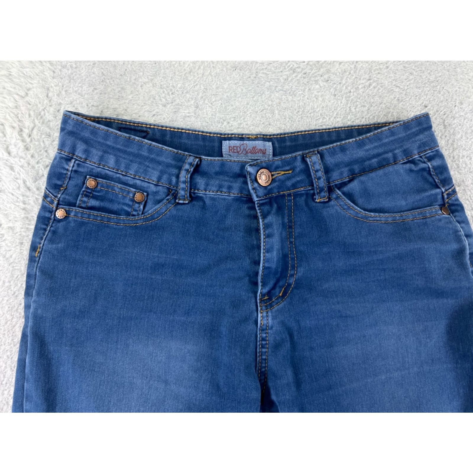 Vintage Red Bottoms Jeans Womens Capri Denim Blue 27 Inseam 22 Slim Stretch Cotton 9 Regular 5-Pocket Zipper Distressed Size 30" / US 8 / IT 44 - 7 Thumbnail