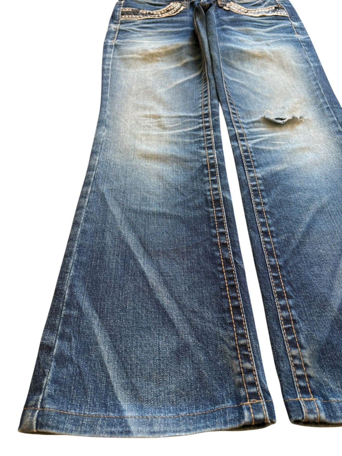 Hysteric Glamour Vintage Lolita Mud Wash Distressed Flare Jeans Size 29" - 6 Thumbnail