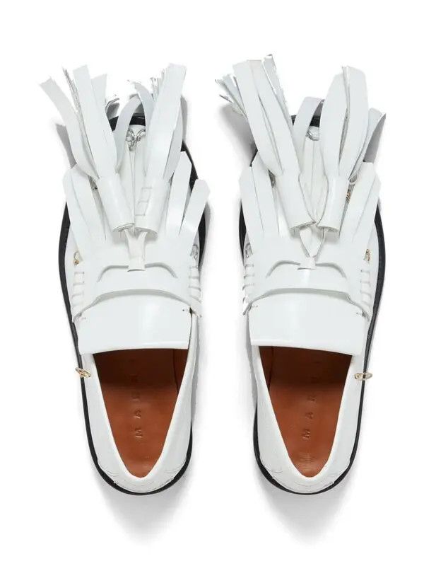 Marni o1w1db11125 Tassel Detail Leather Loafers in White Size US 5 / IT 35 - 4 Thumbnail