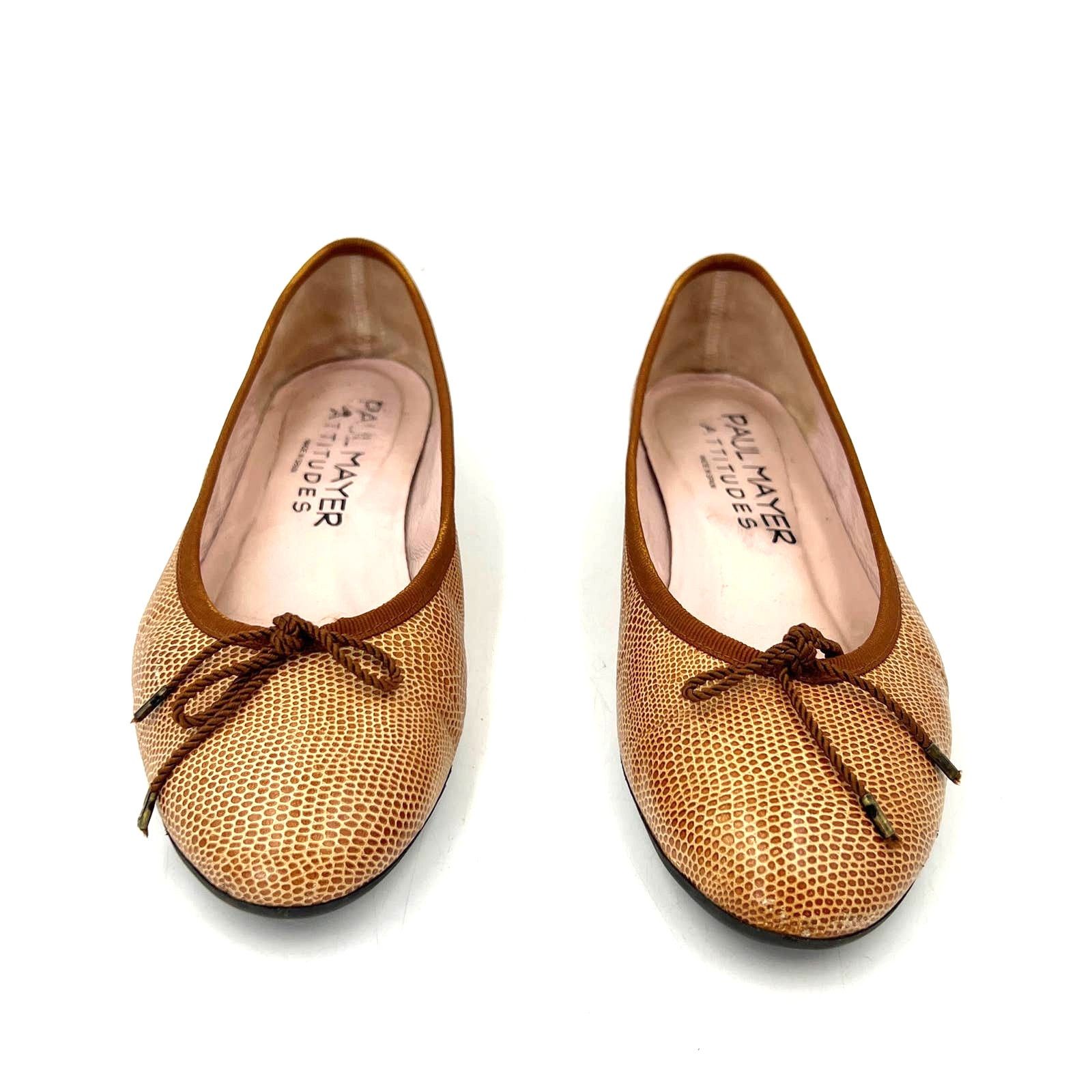 Other Paul Mayer Ballet Flats Lizard Embossed Leather Tan Brown Size US 8 / IT 38 - 3 Thumbnail