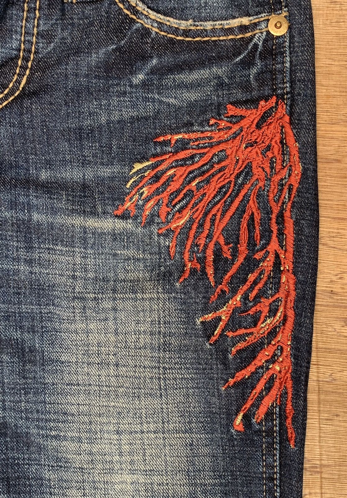 Japanese Brand Rare Sword Jean 44 Peace Embroidered Flare Denim Pants Size US 29 - 19 Thumbnail