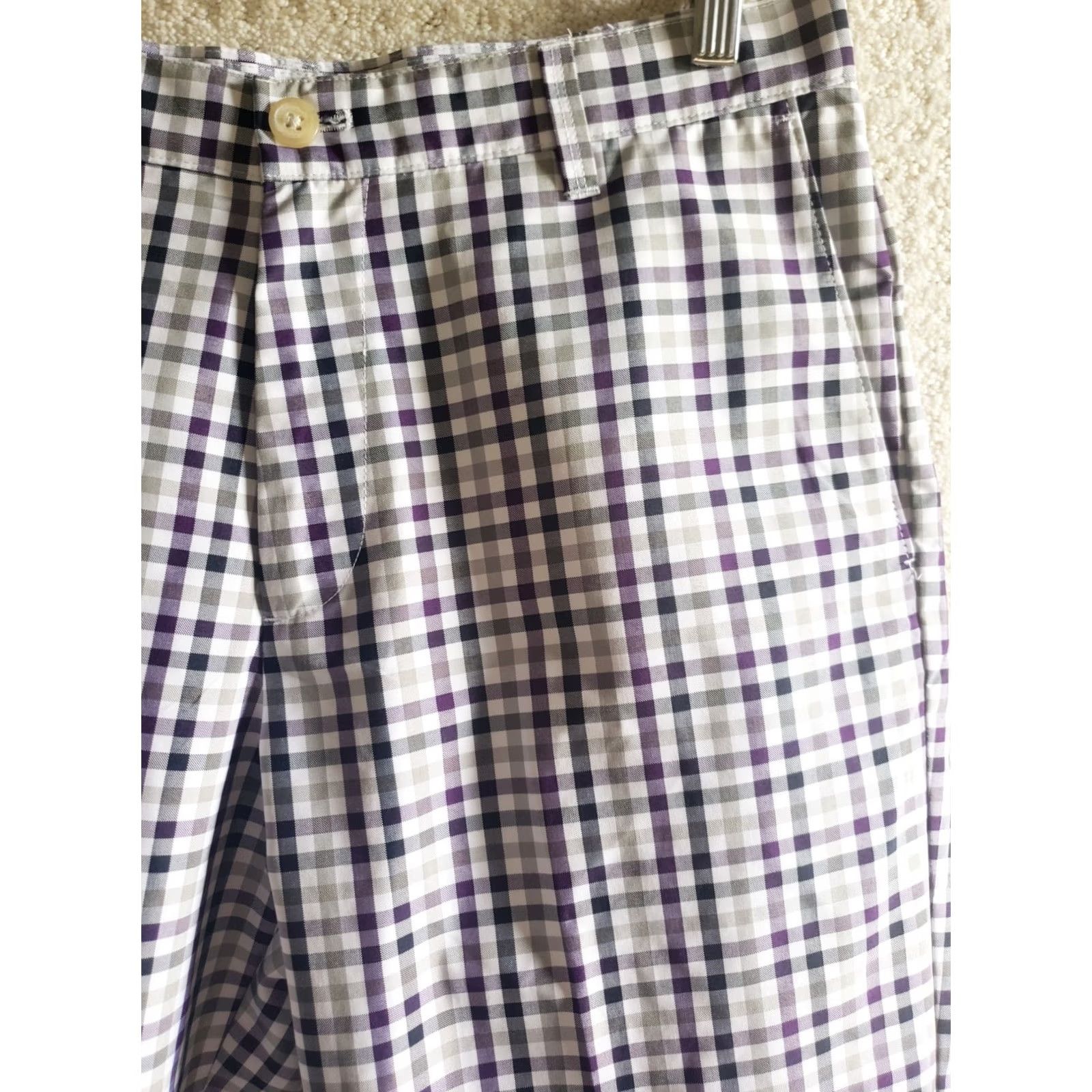 Izod VINTAGE? No — Izod Golf Performx Pants 32x30 Purple Gray Black White Check Pattern Stretch Mens Regular Straight Front Pocket Wide? Size US 32 / EU 48 - 4 Thumbnail