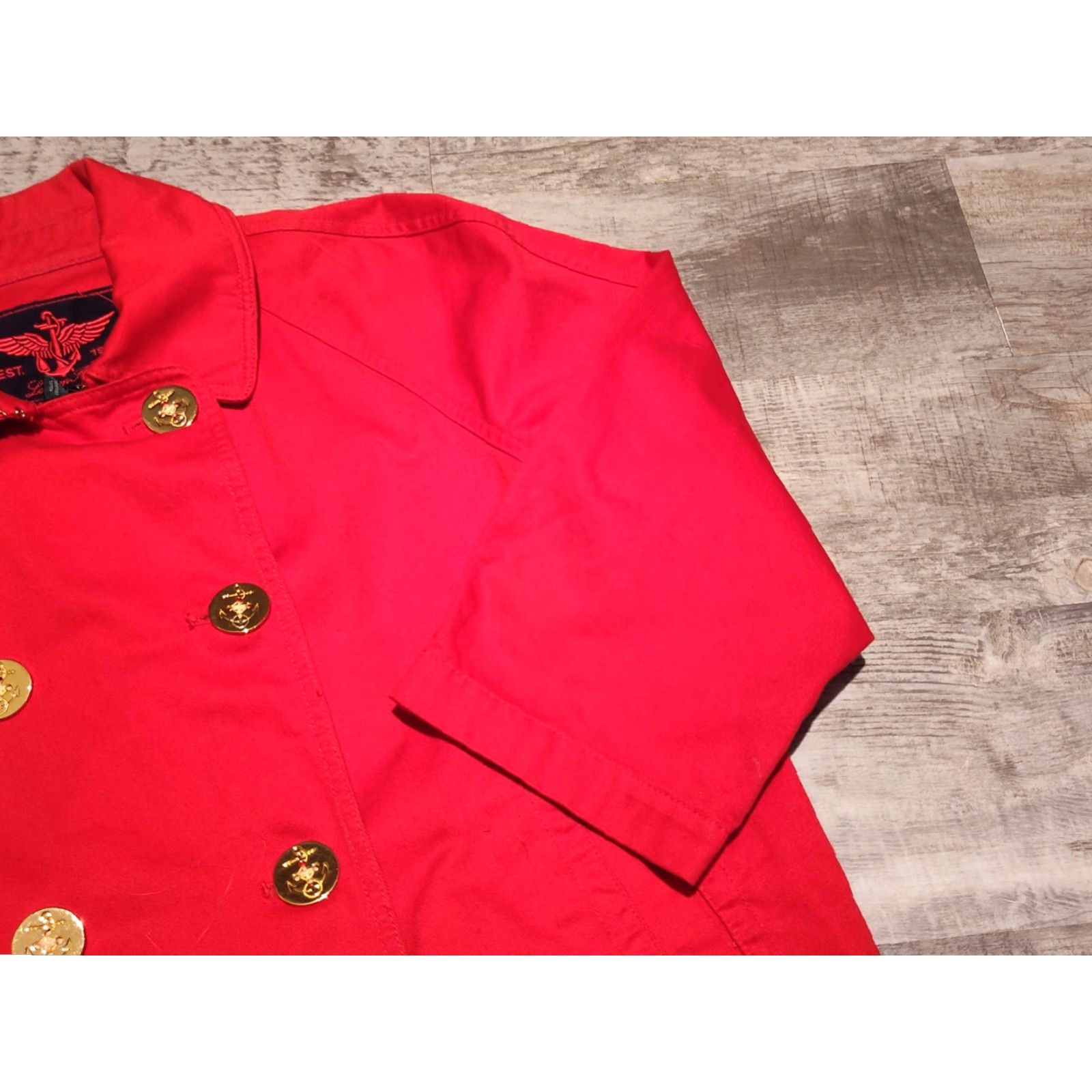 Ralph Lauren VINTAGE Lauren Ralph Lauren Women’s Jacket Short Denim Red Nautical Anchor Gold Buttons Size L Size L / US 10 / IT 46 - 3 Thumbnail