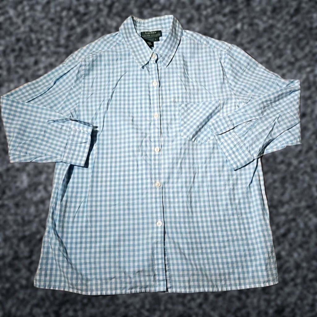 Ralph Lauren VINTAGE? No. Lauren Ralph Lauren Shirt Womens Large Blue Button Plaid Preppy Casual Oxford Size L / US 10 / IT 46 - 1 Thumbnail