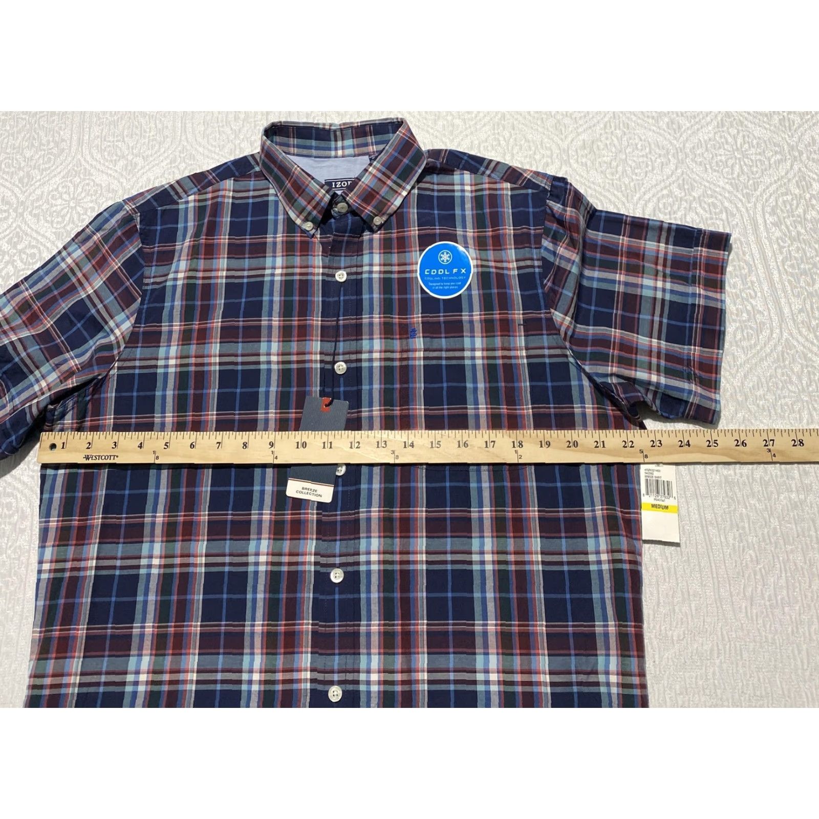 Izod IZOD Shirt Mens Medium Blue Red Plaid Short Sleeve Button Down Cool FX Breeze Size US M / EU 48-50 / 2 - 6 Thumbnail