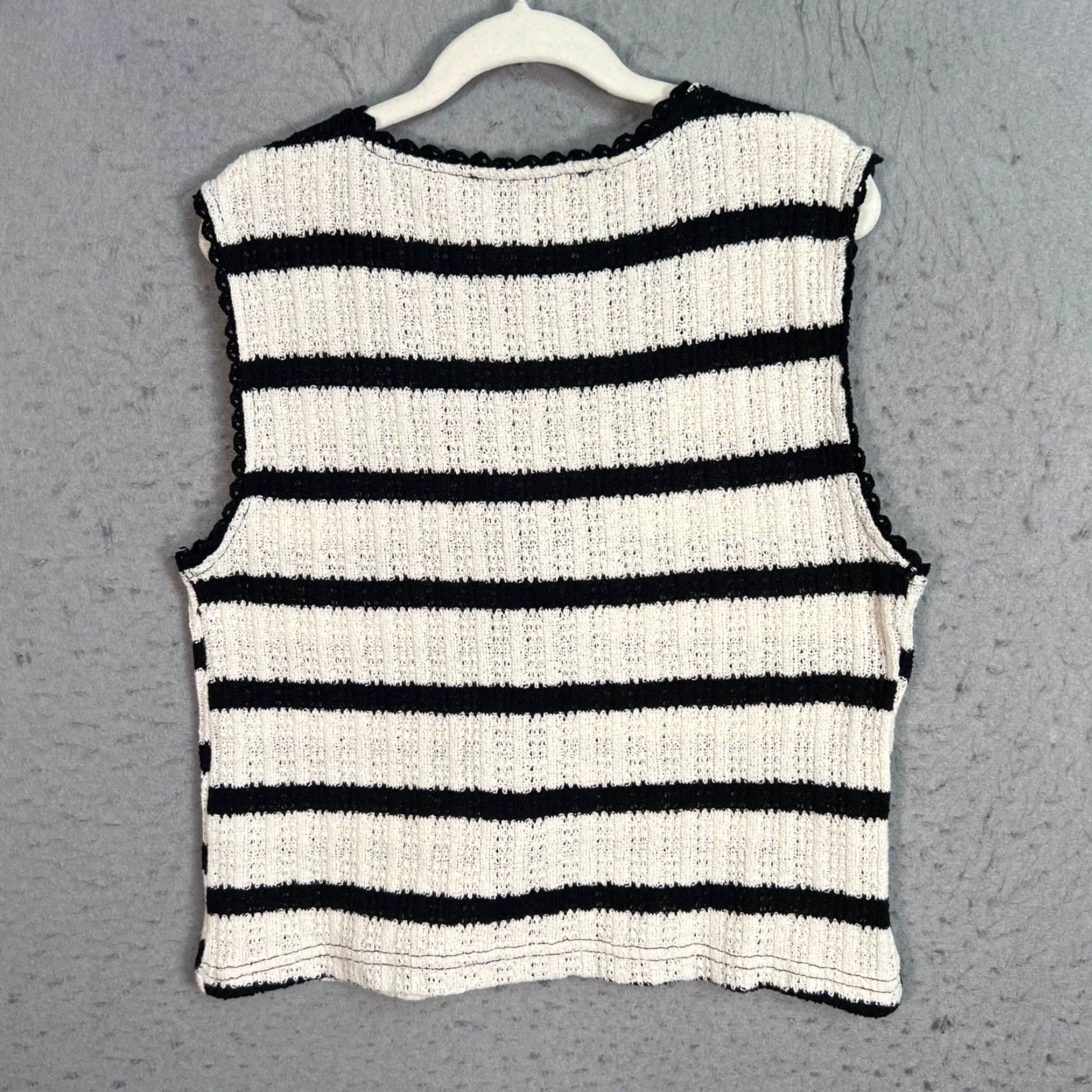 Mango Mango Womens Striped Knit Vest Black & White Sleeveless Open Front Small Size S / US 4 / IT 40 - 2 Thumbnail