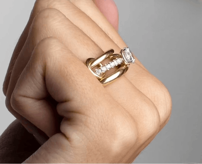 Other Moissanite Ring 925 Silver Linked Interconnected Band Ring Size ONE SIZE - 2 Thumbnail