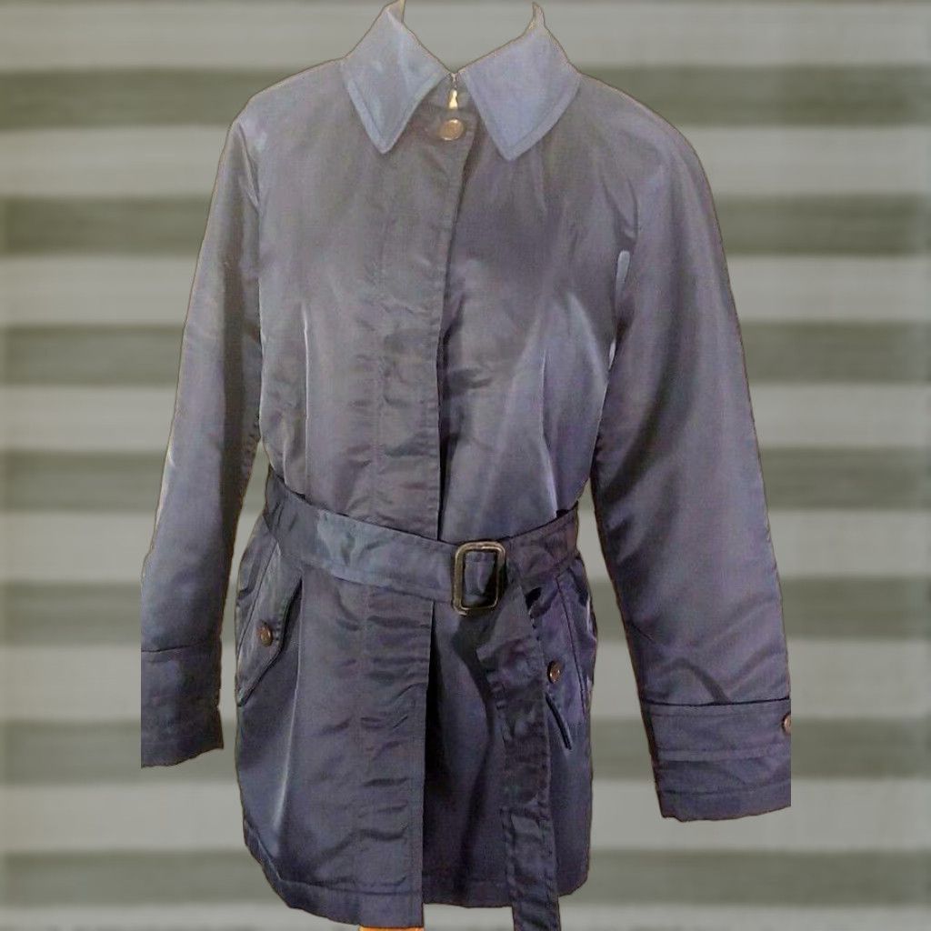 Ralph Lauren VINTAGE Ralph Lauren Coat Jacket Belted Blue Satin Acetate Small Belted Jacket Womens Satin Look 90s Old Money Size S / US 4 / IT 40 - 1 Thumbnail