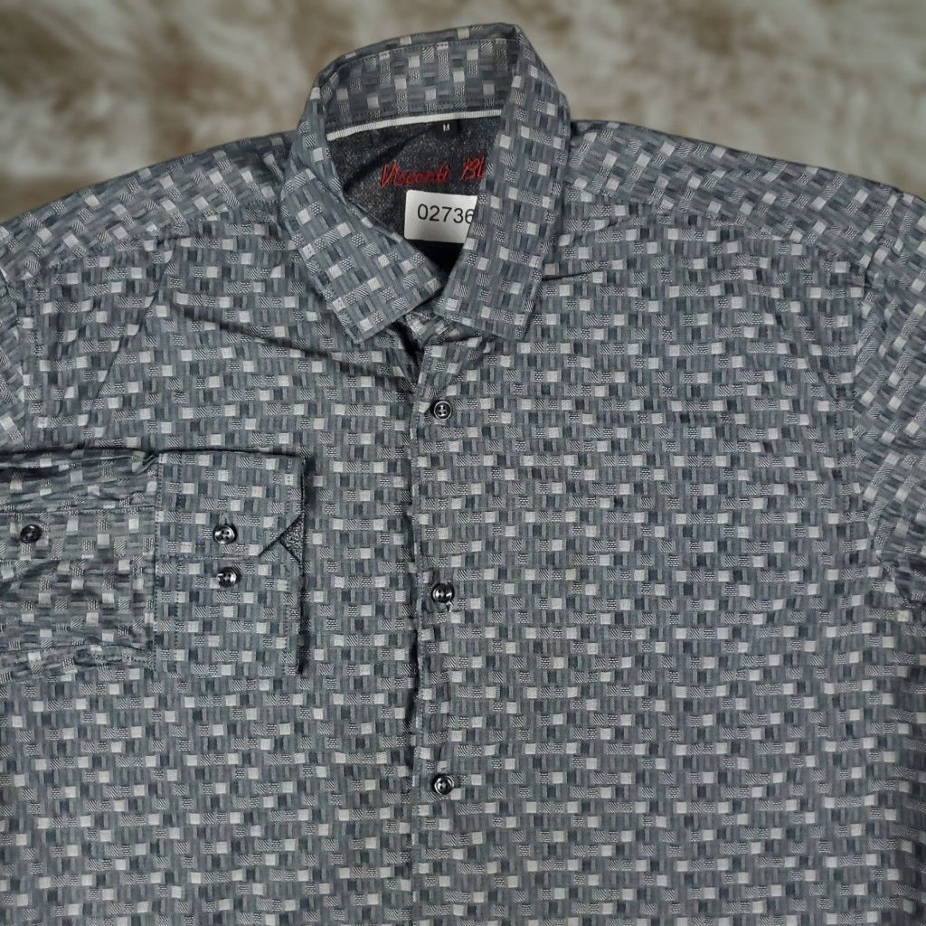 Luchiano Visconti LUCHIANO VISCONTI Button-Up Shirt Men's Medium Gray Geometric Casual Long Sleeve Modern Size US M / EU 48-50 / 2 - 1 Thumbnail