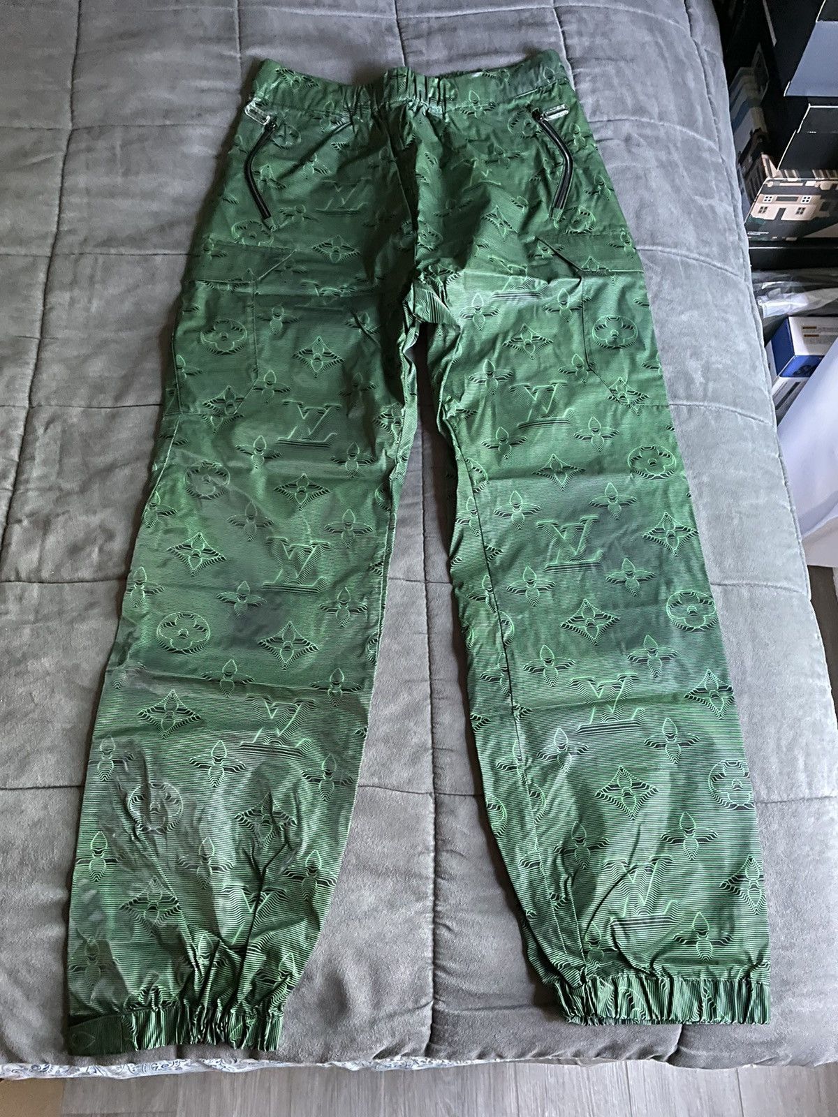 image of Louis Vuitton 2054 Green Monogram Technical Nylon Joggers, Men's (Size 32)