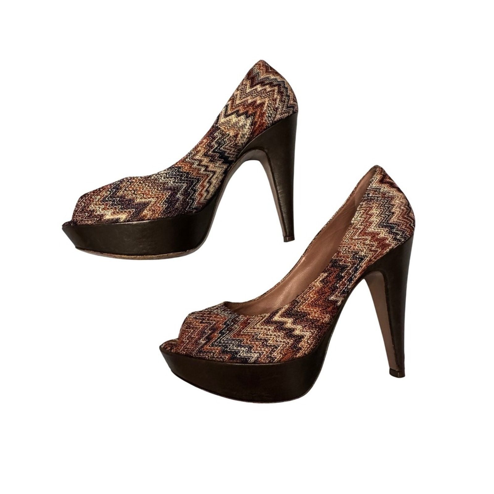 Missoni Missoni Women's Heels Size 37.5 Multicolor Zigzag Peep Toe Size US 7 / IT 37 - 2 Thumbnail