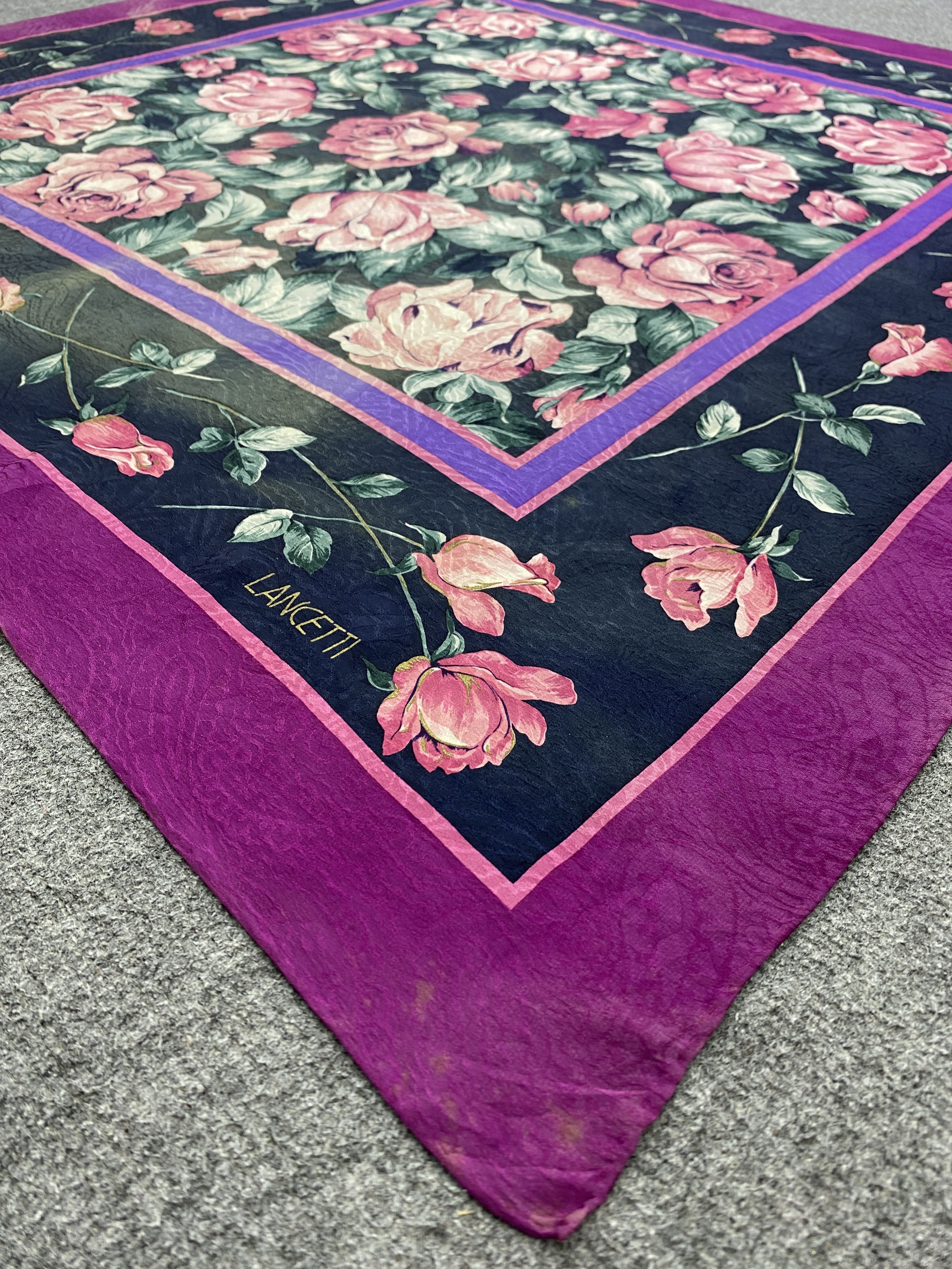 Lui di Lancetti Vintage 80s Lancetti Floral Silk Scarf SN0097 Size ONE SIZE - 4 Thumbnail