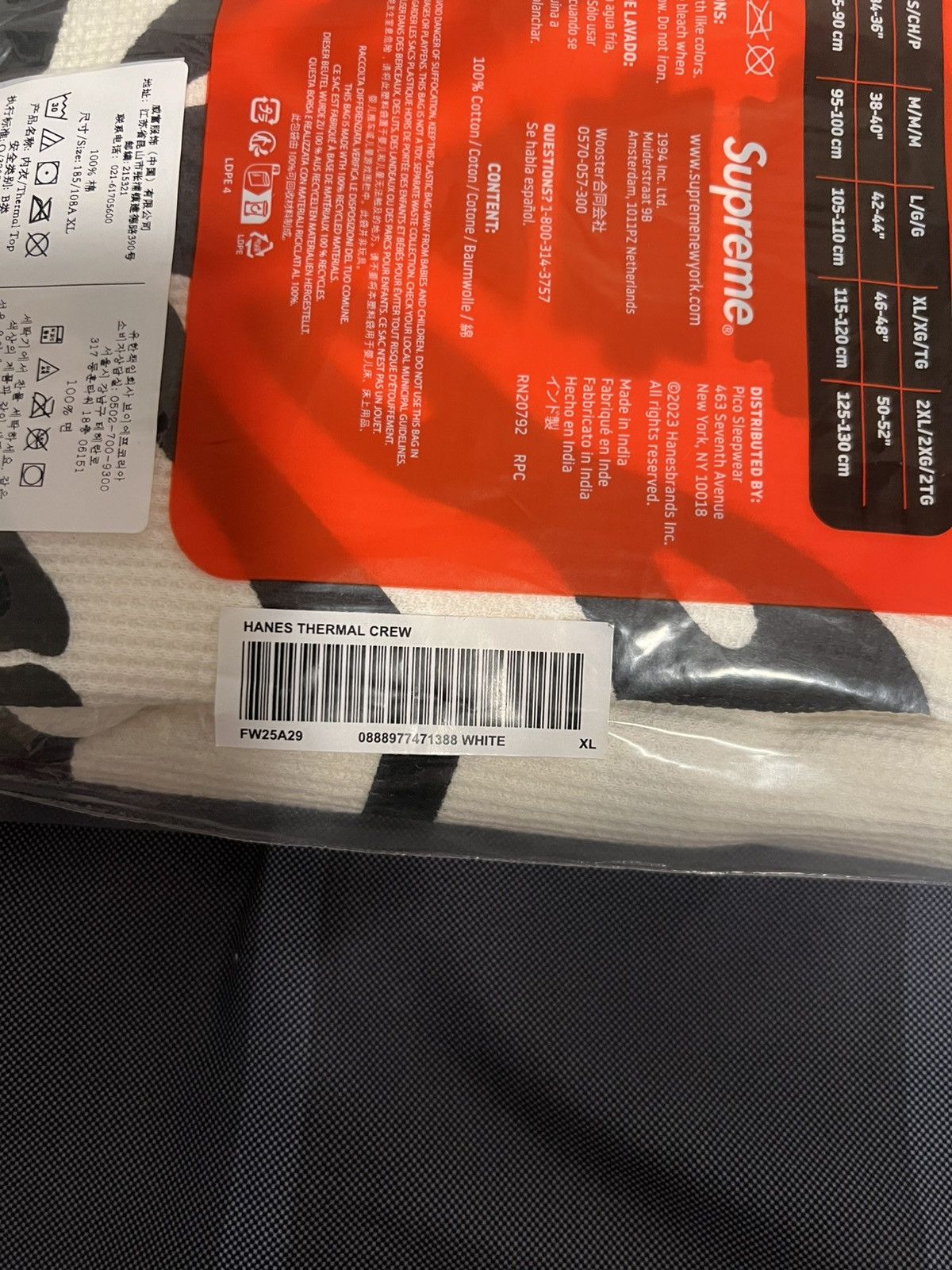 Supreme Supreme Hanes Bones Thermal Crew White Size Extra Large Size ONE SIZE - 3 Thumbnail