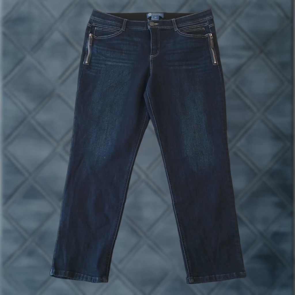 Vintage Democracy Absolution Ankle Jeans Womens Size 14 Blue Dark Wash Zipper Accent Size 36" / US 14 / IT 50 - 1 Thumbnail