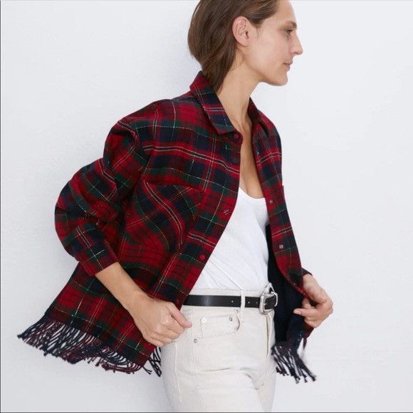 Zara Zara Never Been Worn Plaid Fringe Jacket Size M / US 6-8 / IT 42-44 - 2 Thumbnail