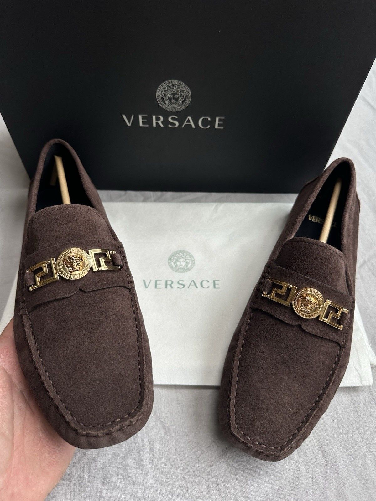 Versace Versace Loafers With Brown Suede And Gold Medusa Head Size US 8.5 / EU 41-42 - 1 Thumbnail