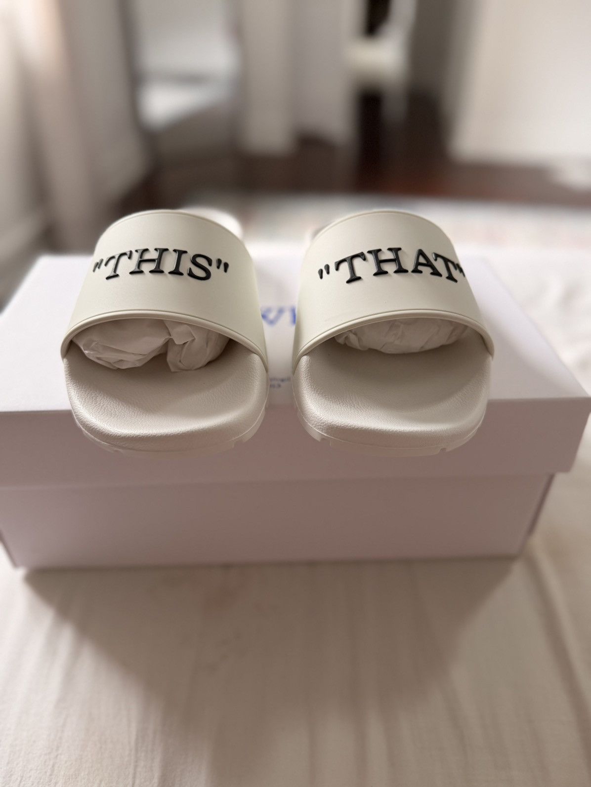 Off-White Off-White White "THIS" "THAT" Slide Sandals Size US 8 / IT 38 - 2 Thumbnail