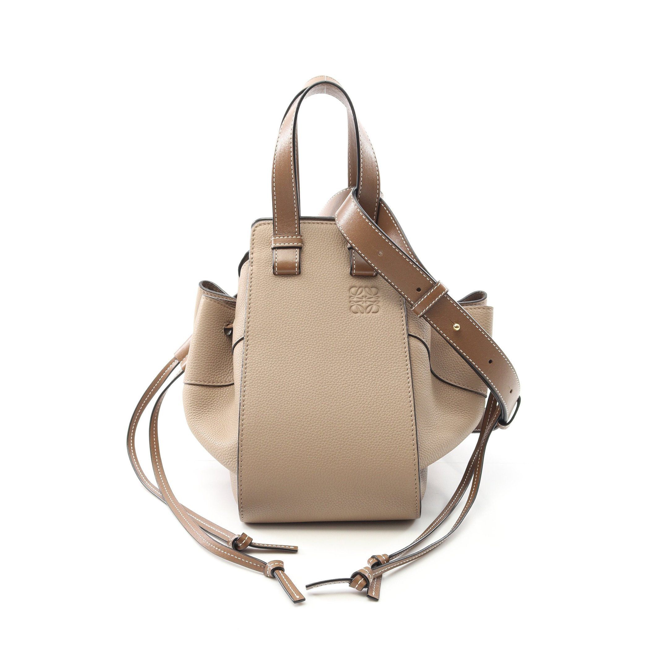 Loewe Loewe Hammock Drawstring Bag Small Handbag Leather Gray Beige Brown Size ONE SIZE - 1 Thumbnail