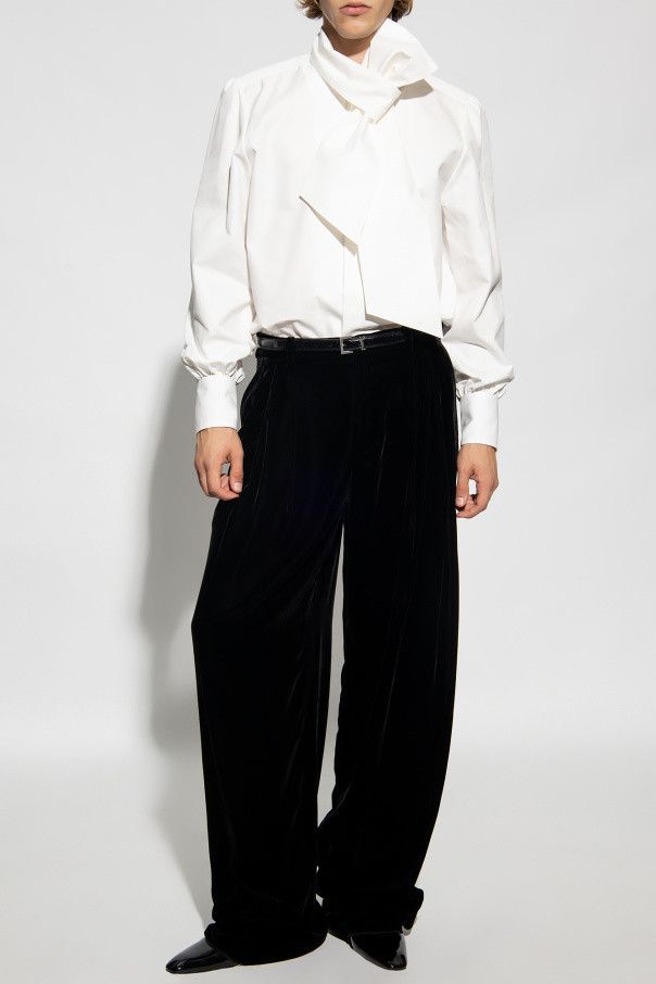 Saint Laurent Paris o1s1wg110125 Lallière-Neck Blouse in Cotton Poplin in White Size US M / EU 48-50 / 2 - 6 Thumbnail