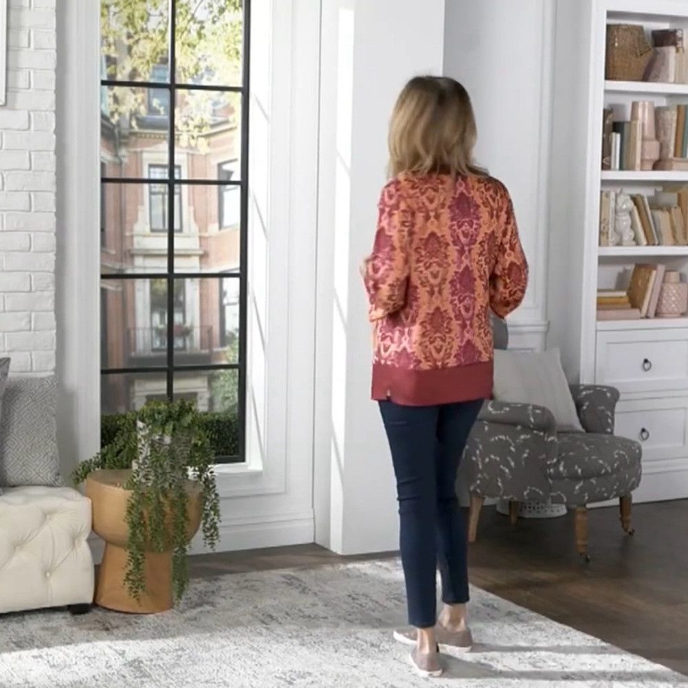 Other New Susan Graver Red Printed Woven Open-Front Cardigan Size Size S / US 4 / IT 40 - 3 Thumbnail