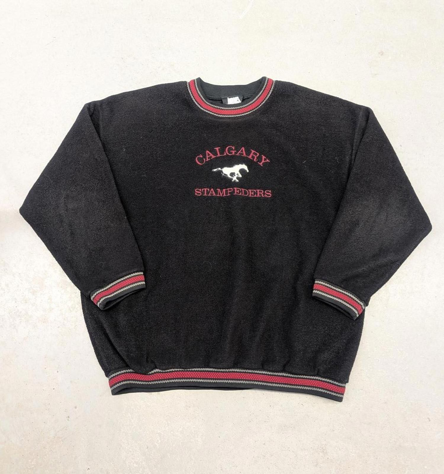 Vintage Vintage 90s Calgary Stampeders CFL Black Red Fleece Sweater Size US XL / EU 56 / 4 - 1 Thumbnail