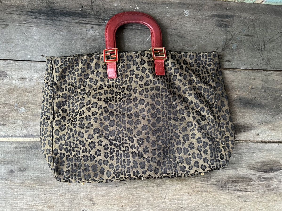 Fendi Vintage FENDI Leopard Hand Bag Nylon Leather Brown Red Size ONE SIZE - 1 Thumbnail