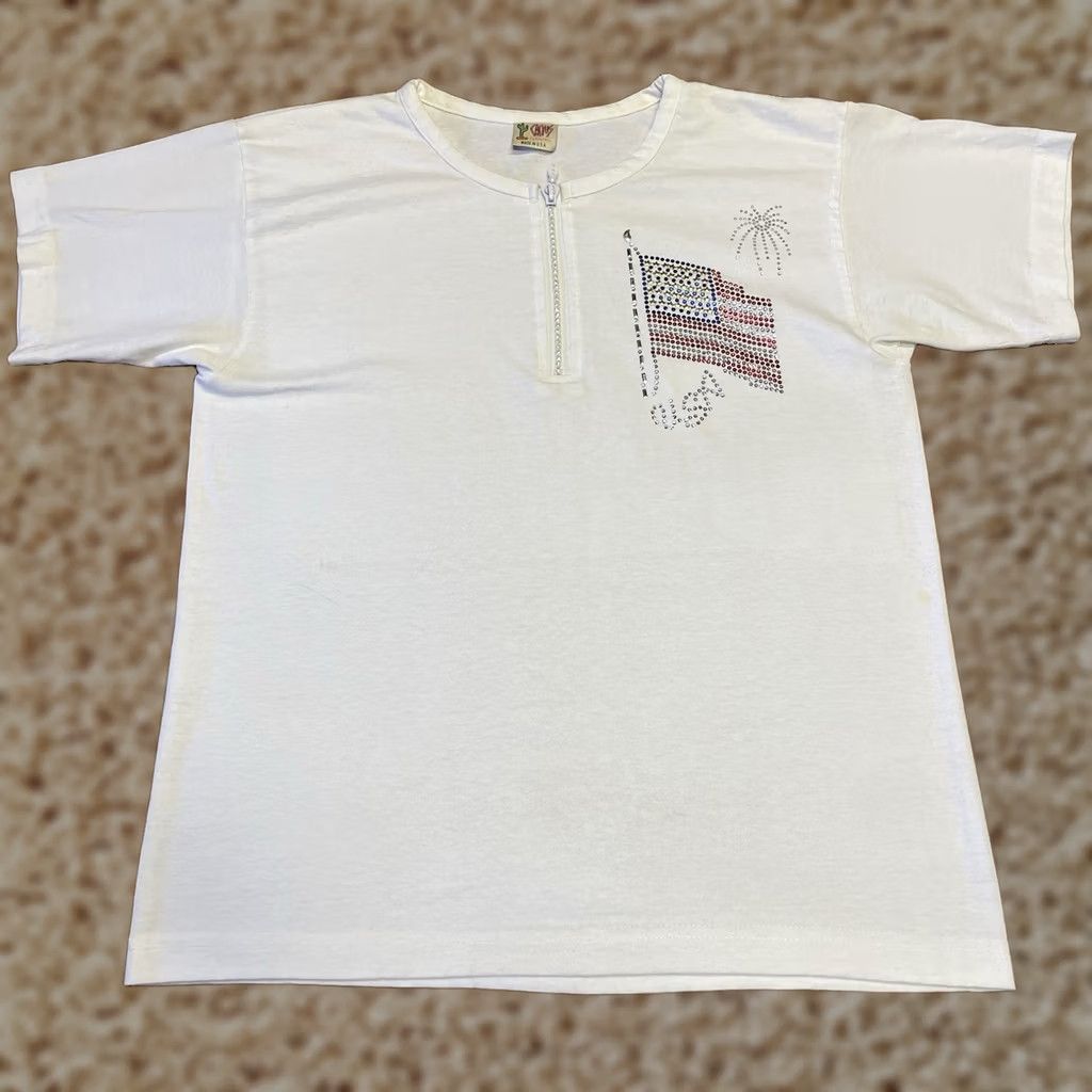 Vintage VINTAGE Cactus Shirt Womens Medium White 1/4 Zip 90s Y2K Rhinestone USA Ladies Size M / US 6-8 / IT 42-44 - 1 Thumbnail