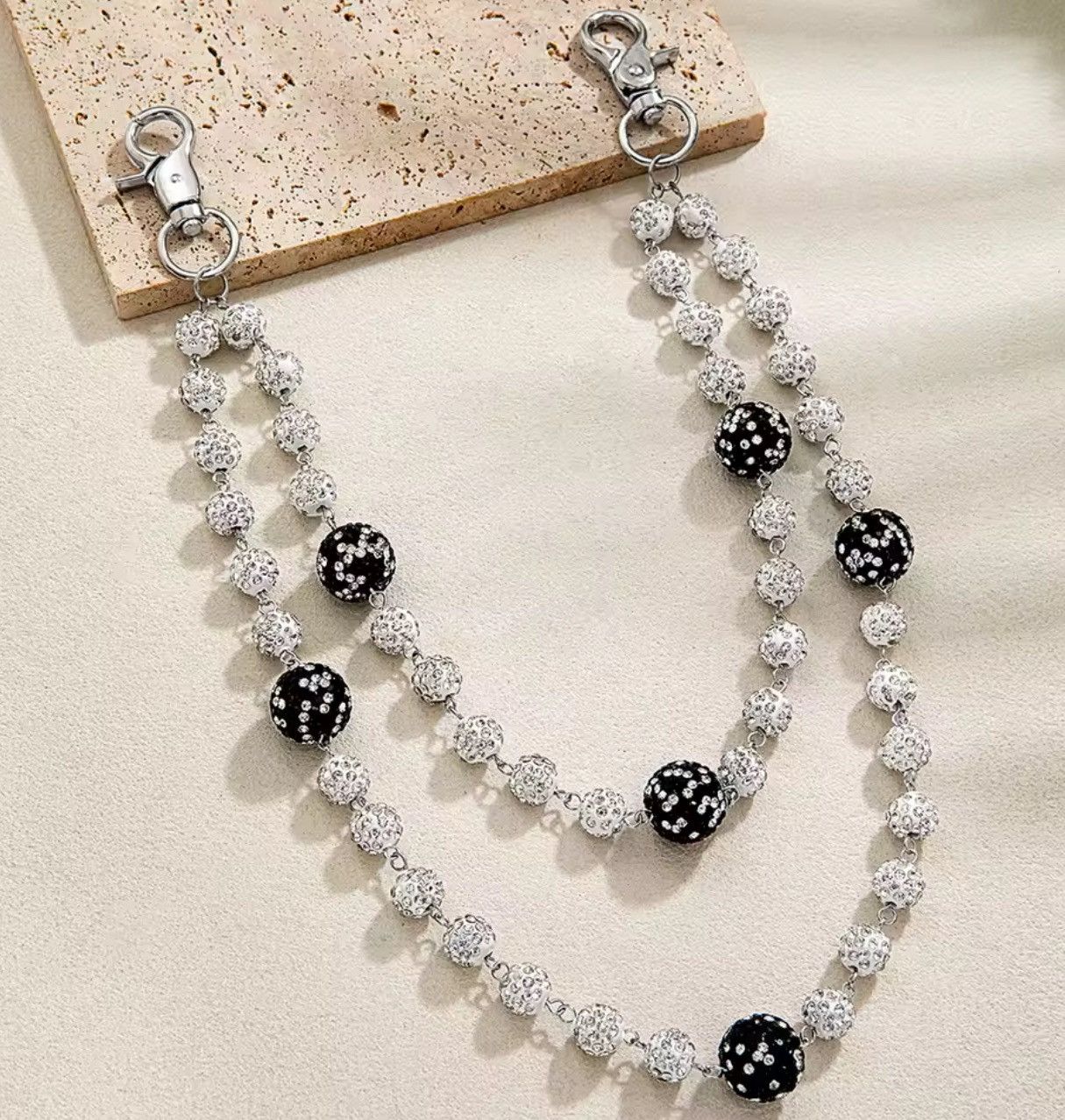 Jewelry Black & Silver Beaded Chain – Statement Wallet Chain Size ONE SIZE - 2 Thumbnail
