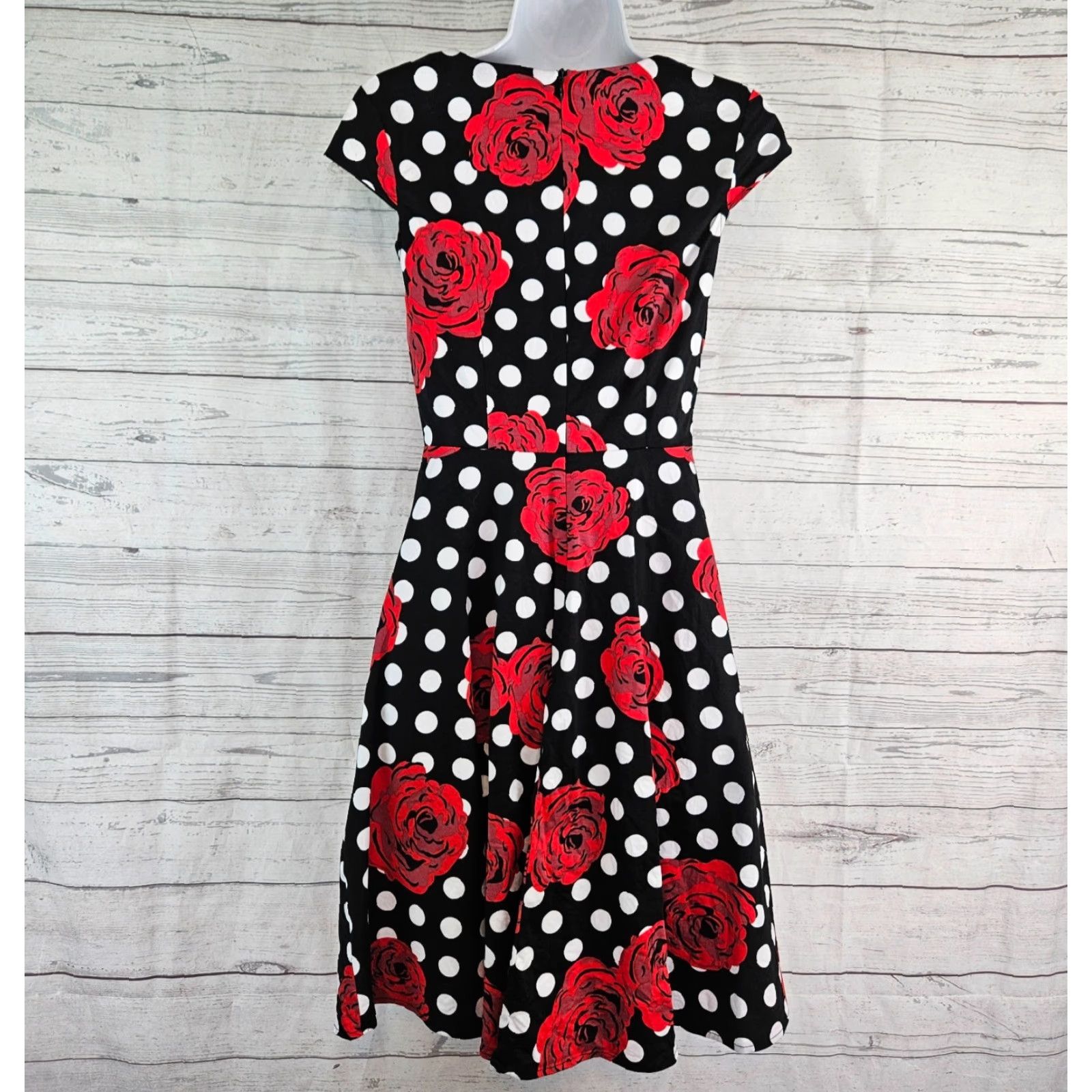 Vintage Dress Tells Womens Dress S Black Red Floral Polka Dot Cotton Short Sleeve Zip Knee Length Fit & Flare Summer Spring Womens Dress Tells Size S / US 4 / IT 40 - 3 Thumbnail