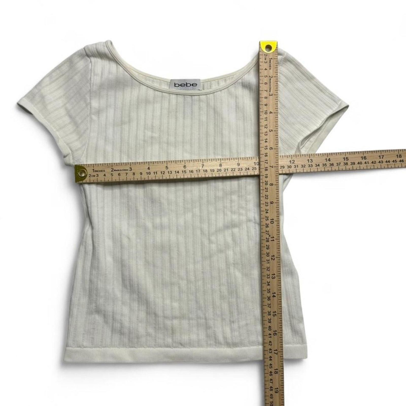 Bebe Bebe White ribbed short sleeve top size small Size S / US 4 / IT 40 - 4 Thumbnail
