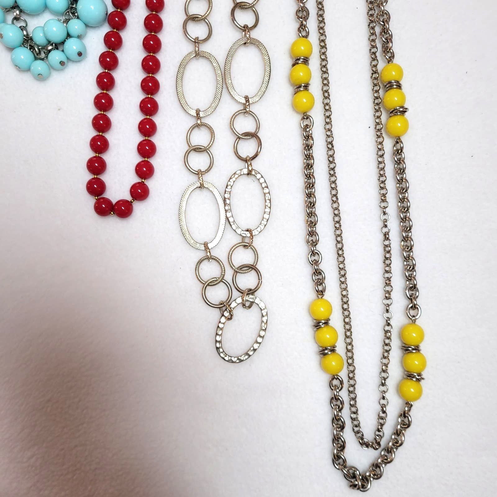 Jewelry Necklace Lot 4 Pc Colorful Blue Red Yellow Silvertone Beaded Size ONE SIZE - 4 Thumbnail