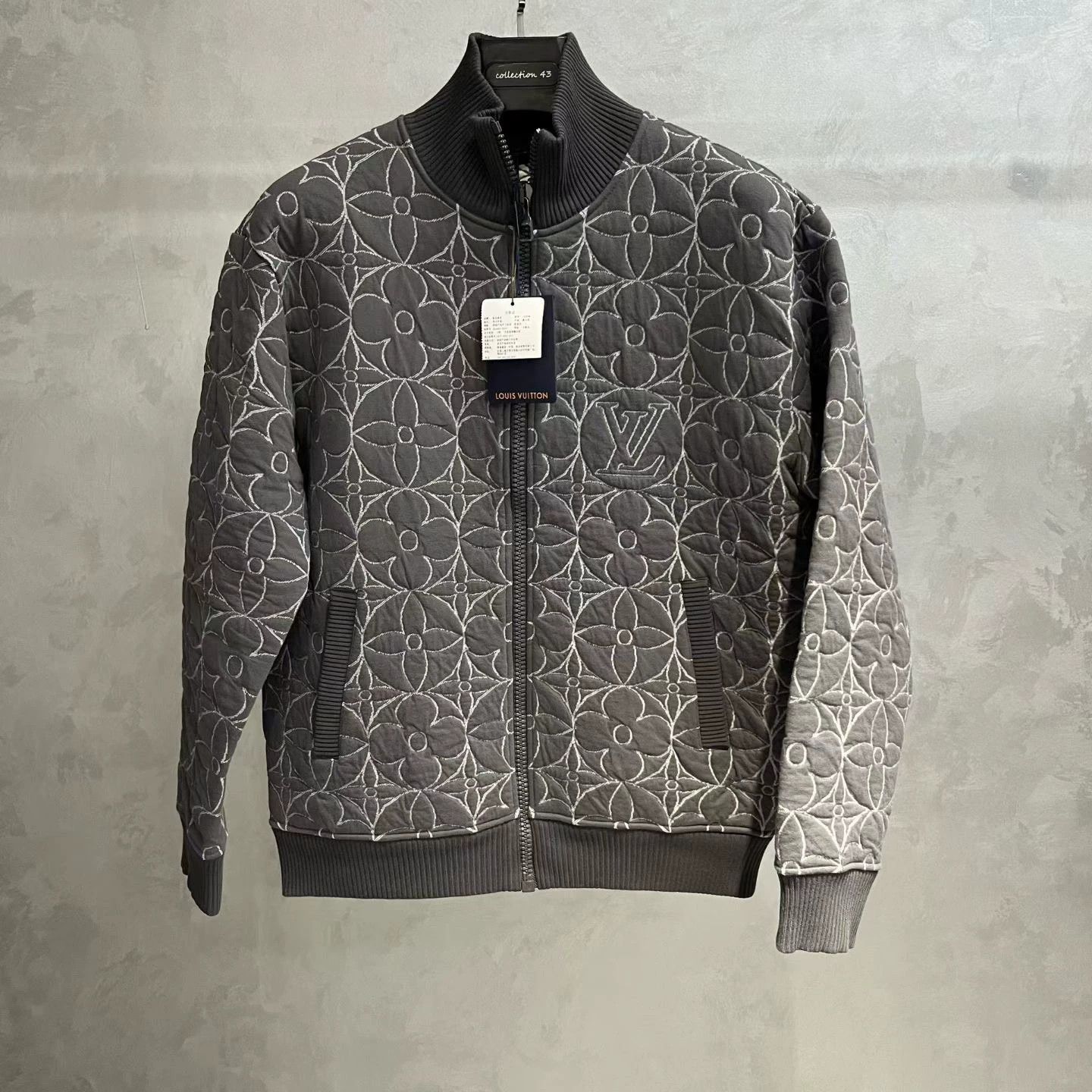 Louis Vuitton gray floral embroidered zip jacket | Grailed
