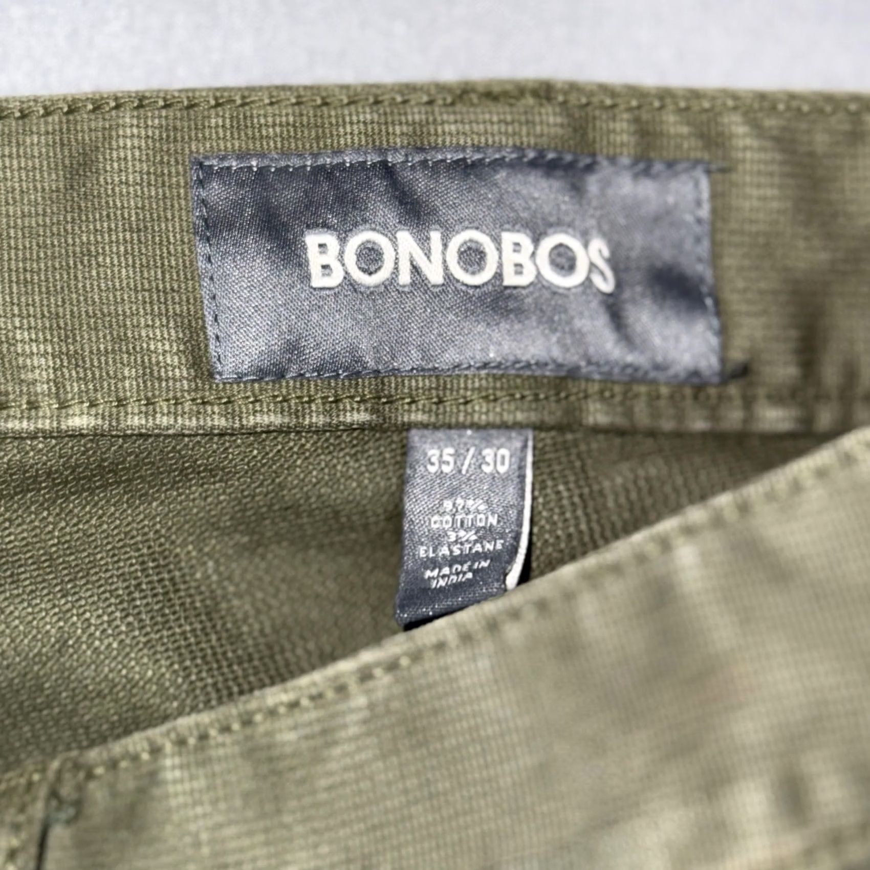 Bonobos Bonobos Pants Mens 35x30 Green Regular Fit Chino 5-Pocket Cotton Spandex Casual Hints: 35/30 Size Regular Inseam 30" Olive Green Size US 35 - 3 Thumbnail