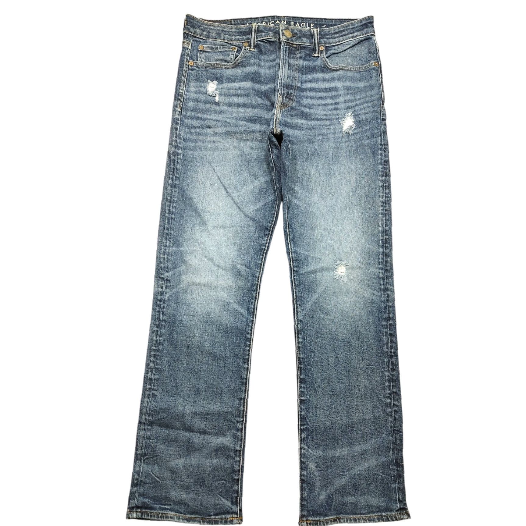 American Eagle Outfitters American Eagle Jeans Mens Relaxed Straight Distressed Denim Blue 33x32 Size US 33 - 2 Thumbnail