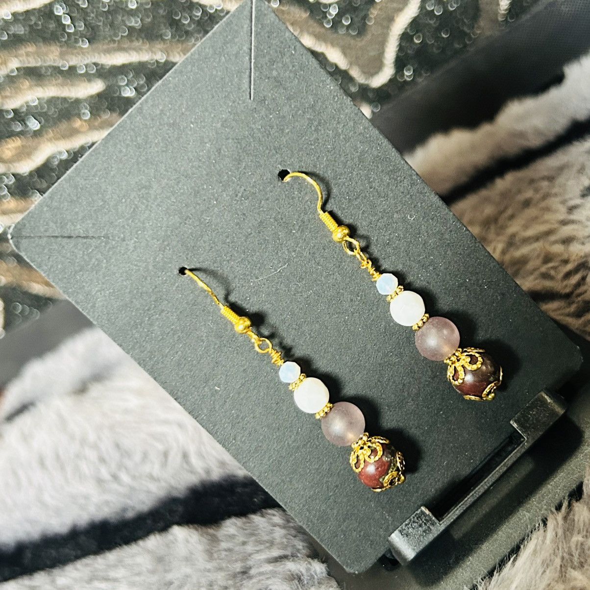 Handmade Handcrafted genuine blood stone milk glass earrings Size ONE SIZE - 1 Thumbnail