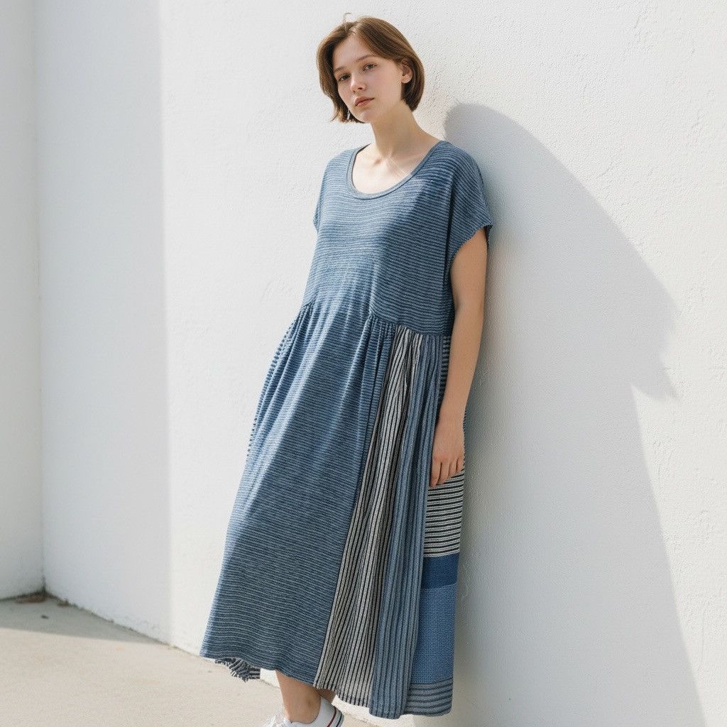 Kapital KAPITAL PATCHWORK INDIGO STRIPED DRESS Size L / US 10 / IT 46 - 1 Thumbnail