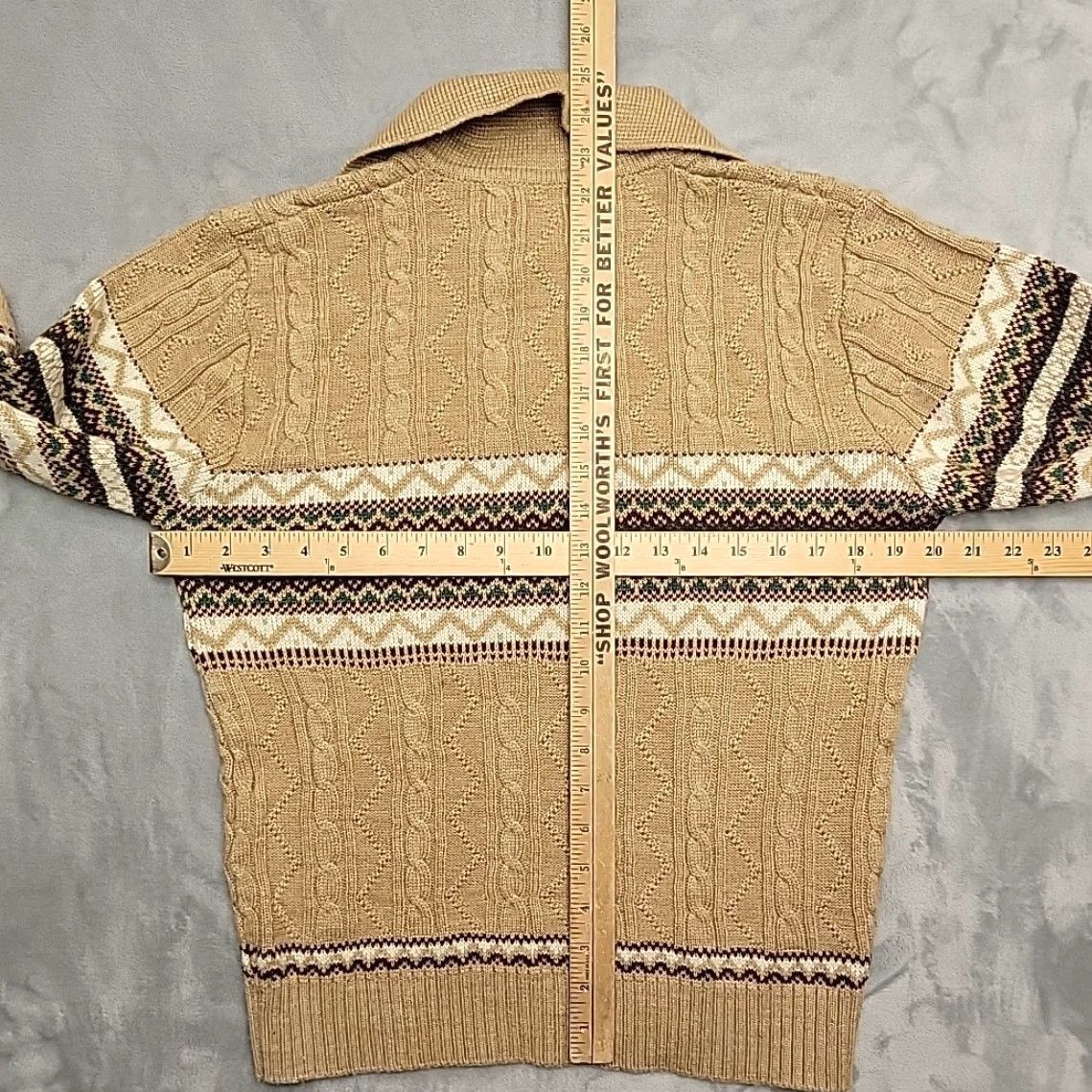 JCPenney VINTAGE JCPenney Sweater Mens M Tan Cable-Knit Fair Isle Outdoors Retro Preppy Men’s M Brown Casual V-Neck Knit Pullover Size US M / EU 48-50 / 2 - 6 Thumbnail