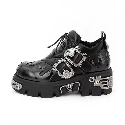 VIBE Gothic Punk Motorcycle Platform Metal Split Leather Boots Size US 10.5 / EU 43-44 - 4 Thumbnail
