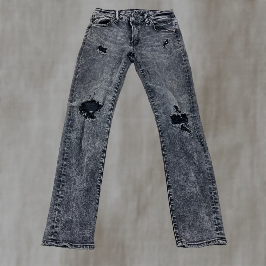 American Eagle Outfitters American Eagle Jeans Men 31x32 Slim Fit Straight Black Distressed Charcoal Wash 5-Pocket Denim Slim Modern Mens Size US 31 - 1 Thumbnail