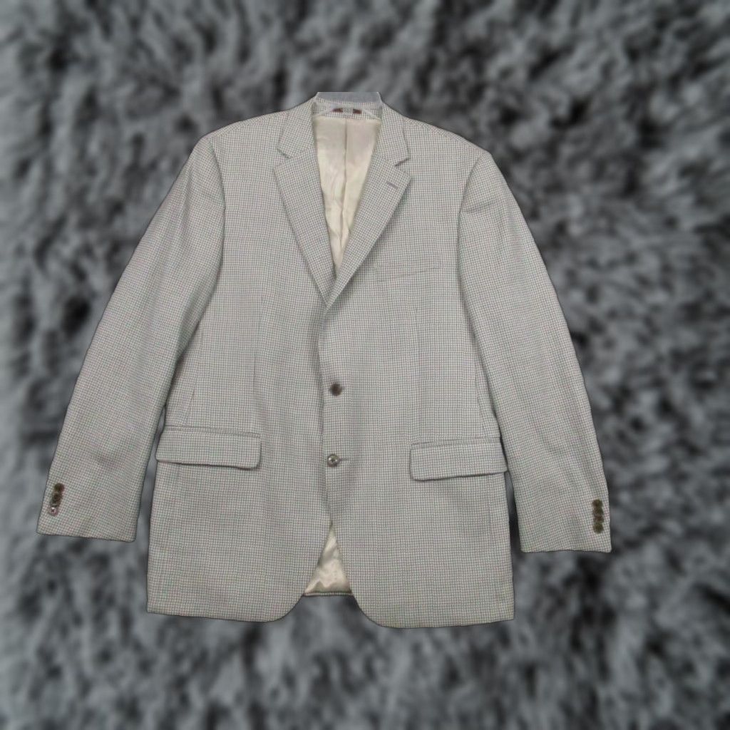 Peter Millar Peter Millar Blazer Mens 44T Gray Blue Brown Wool Check Sport Coat Casual Formal Wedding Tailored 2 Piece Notch Lapel Two-Button Long Felted? Size 44R - 1 Thumbnail